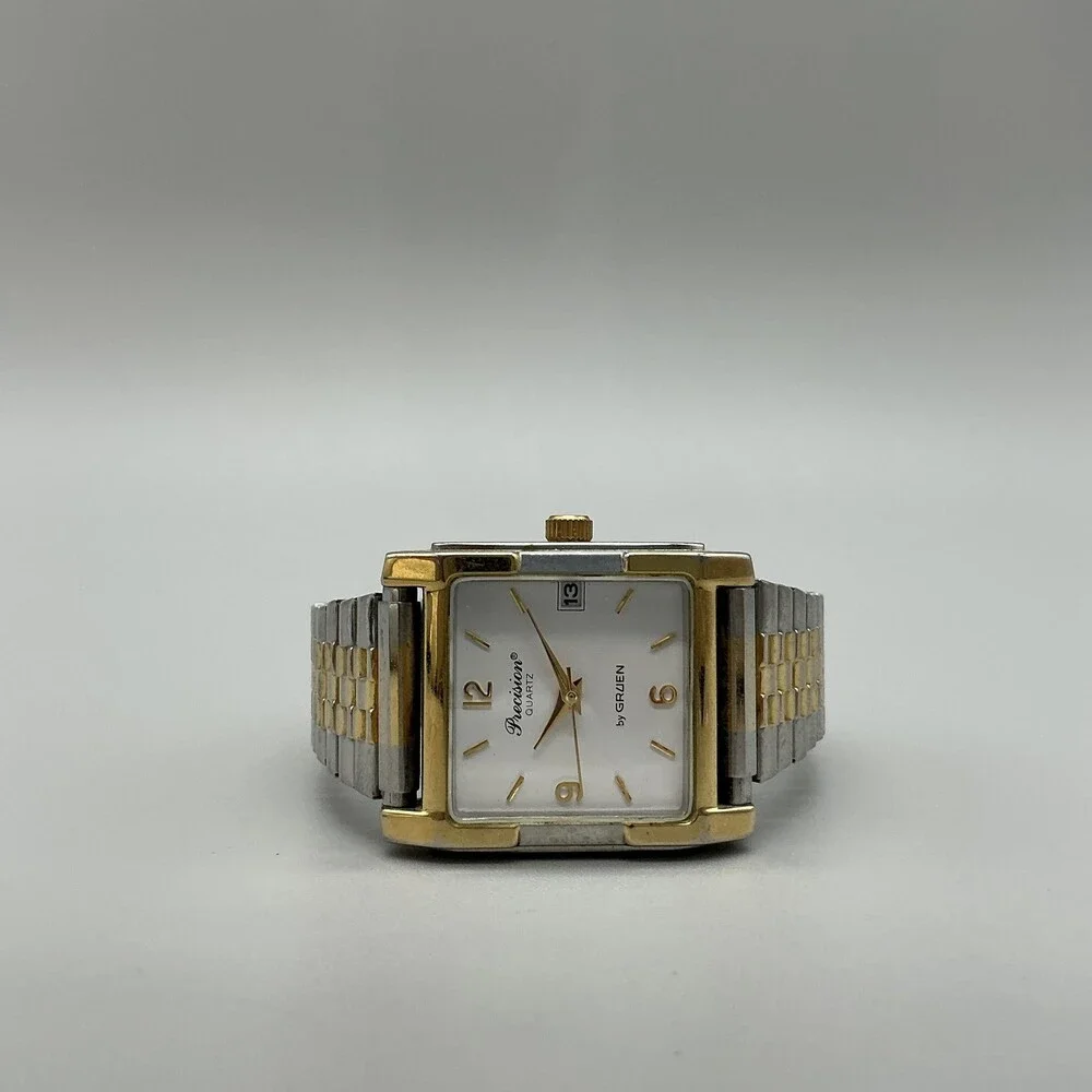 Gruen Precision Womens Watch 28mm White Dial Two Tone Bracelet Date New Battery